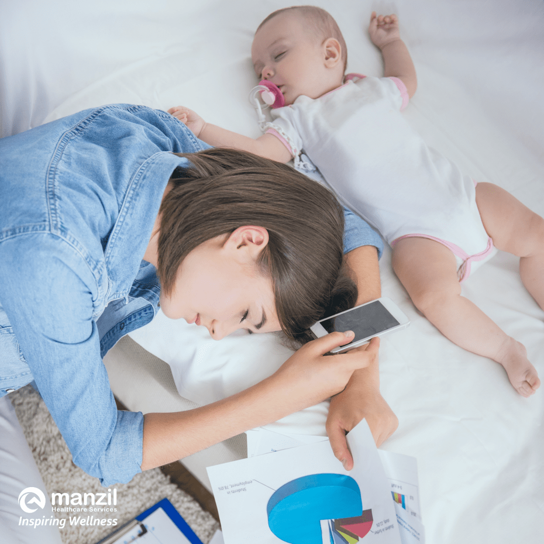 A mother and an Infant sleeping
